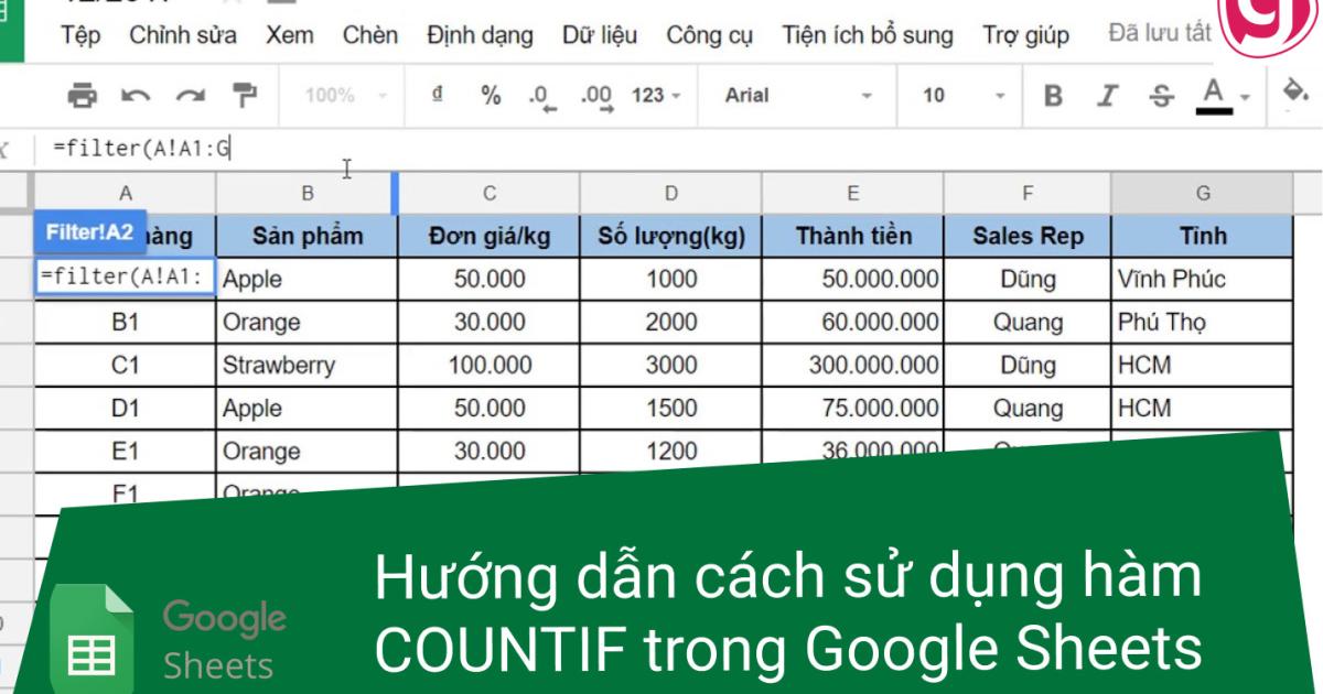 Hướng dẫn cách sử dụng hàm COUNTIF trong Google Sheets